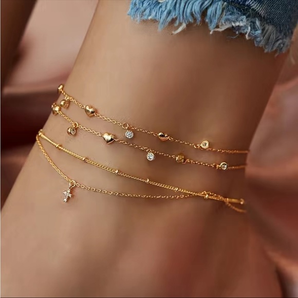 Jewelry - New Gold Played Multi Layer Anklet Bracelet Set